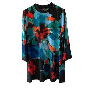 Melissa Paige Pullover Shift Dress Size XL Floral Long Sleeve Above Knee